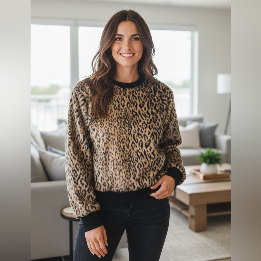 Rachel Zoe Leopard Animal Print Sweatshirt Sz XS Back Zipper Closure NWT$345